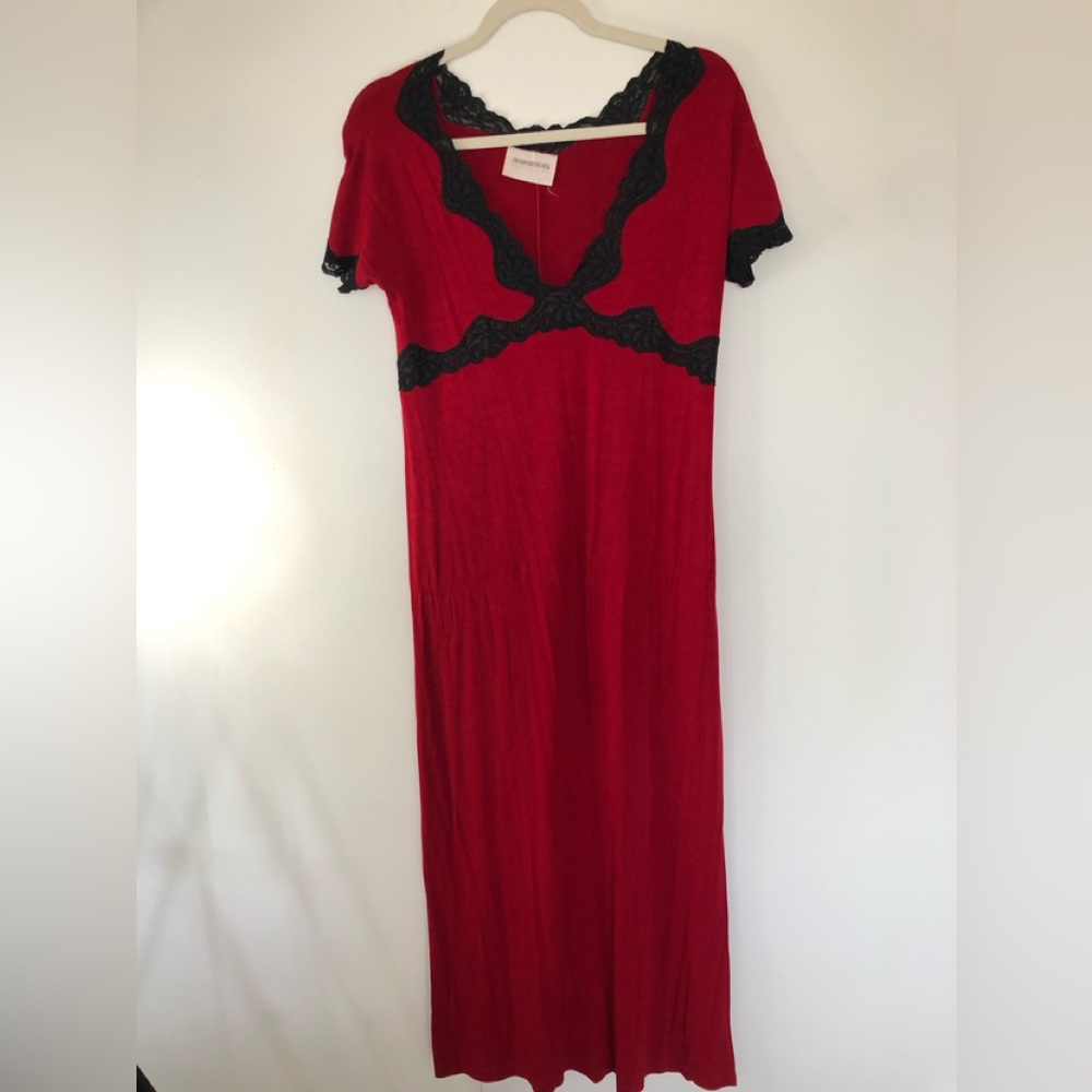 Red Maxi Dress with Black Lace Lining- Hugo Buscati